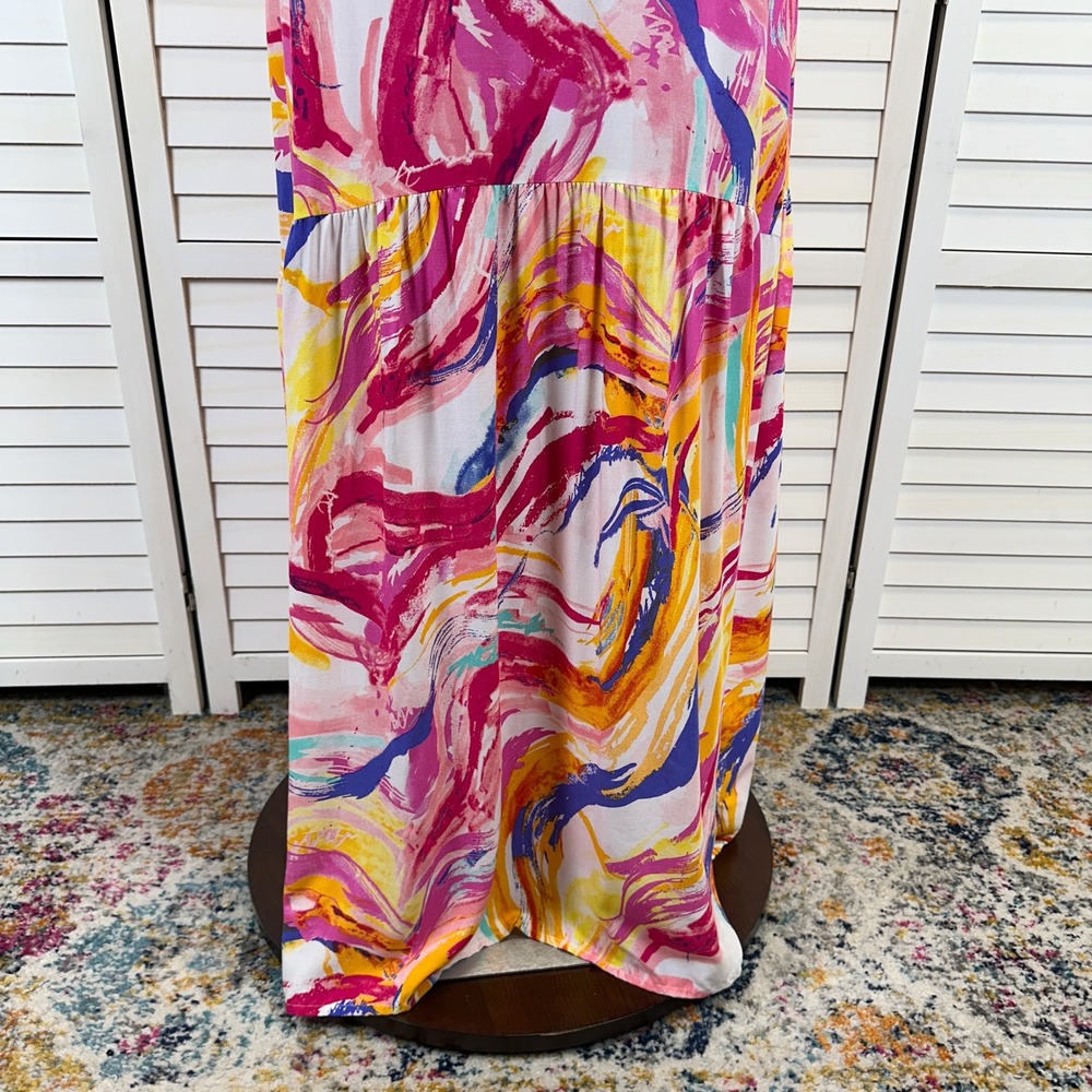 New Loralette Valerie Dress Maxi Multicolor Abstract V Neck Women's Size 16 - Picture 8 of 12